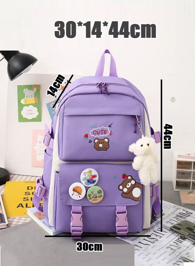 MLADEN 5 Pcs Backpack,School Bags Set Backpacks with Pendant Lunch Bag, Pencil Case, Handbag, Coin Purse for Teen Girls School Backpack 5 Pcs adult Backpack  - Image 3