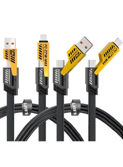 2-Pack 4-in-1 Fast Charging Cables - 6.65ft Braided USB C/A/IP 65W Compatible