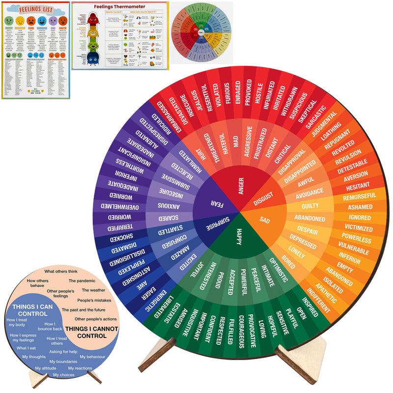BOYESE Feelings Wheel Therapy Office Desk Decor, Double Sided Emotion Wheel Chart for Mental Health Decor, Counseling Office Must Haves, Therapist Gifts, Mental Health Feelings Chart (Wheel 10) - Image 1