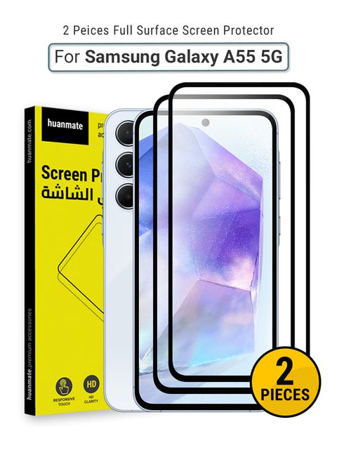 2 Pieces Samsung Galaxy A55 Screen Protector – Premium Edge to Edge Tempered Glass, High Transparency, Delicate Touch, Anti-Explosion, Smooth Arc Edges, Easy Installation