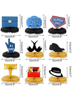 HOWAF Father'S Day Honeycomb Centerpieces 9 Pieces Black Gold Paper Cutout Table Decoration For Father'S Day Birthday Party Supplies Happy Father Day Best Dad Table Centerpieces  - Image 3