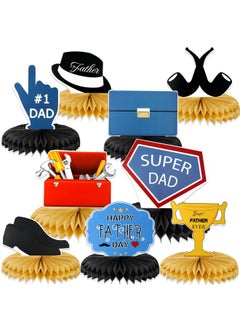 HOWAF Father'S Day Honeycomb Centerpieces 9 Pieces Black Gold Paper Cutout Table Decoration For Father'S Day Birthday Party Supplies Happy Father Day Best Dad Table Centerpieces  - Image 1
