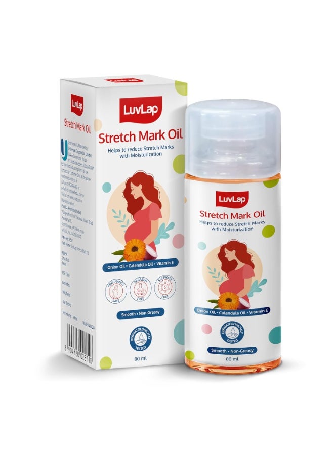 Luvlap Stretch Mark Oil for Pregnant Women, Stretch Mark Removal & Prevention, Enriched with Onion Oil, Calendula Oil & Vitamin E, Dermatologically Tested, Safe during Pregnancy, 80ml  - Image 1