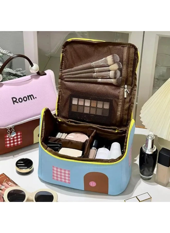 حقائب مكياج من البوليستر – حقيبة تجميل واسعة وسعة كبيرة لتخزين مستحضرات التجميل، الفرش، أدوات النظافة، كريم الأساس، أحمر الشفاه، ومنتجات العناية بالبشرة – حقيبة سفر مريحة، مقاومة للماء وسهلة التنظيف – مناسبة للسفر، رحلات العمل، الاستخدام اليومي، والتنظيم المنزلي - Image 5