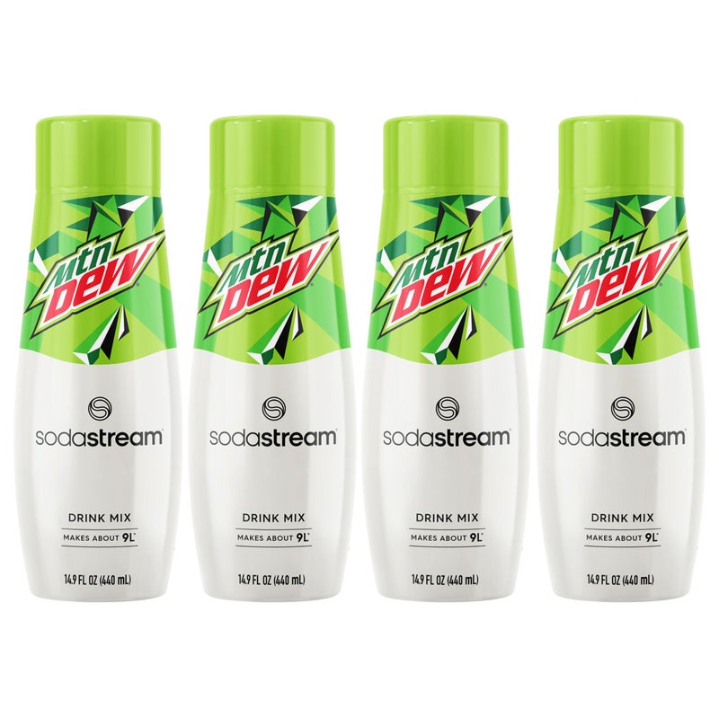 SodaStream - Mountain Dew Soda Drink Mix | For Soda Makers; turns 9.5 Gallons of Fizzy Water into delicious Mountain Dew | 52mg Caffeine per 12oz | Makes 96 Servings | 14.9 Fl Oz, Pack of 4 - Image 1