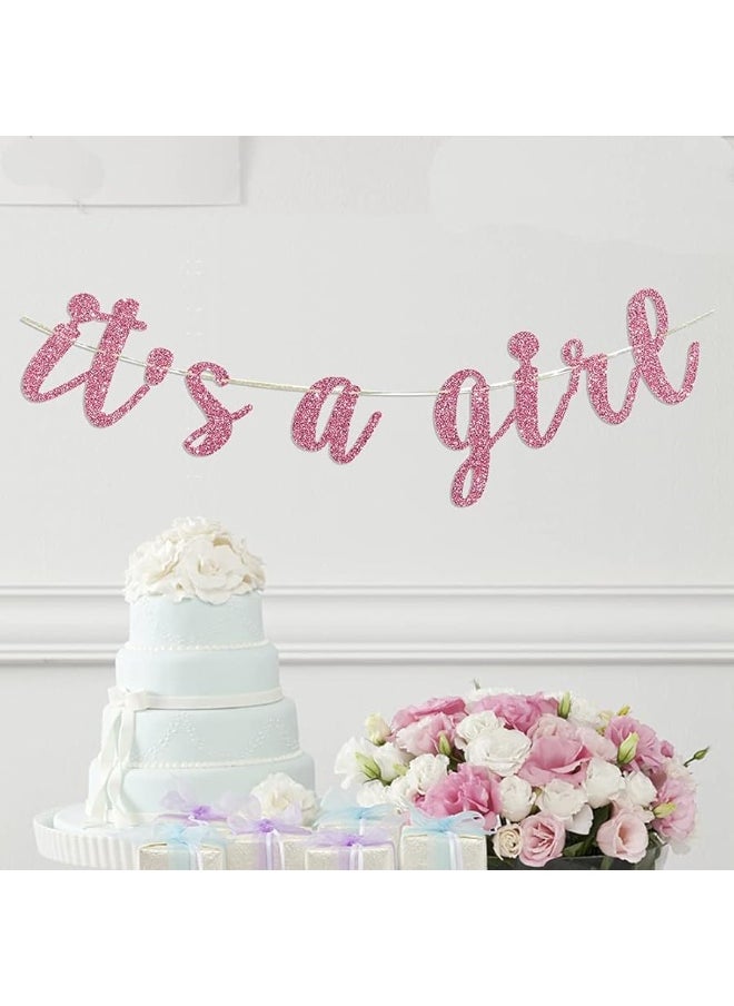 Oarkive - It's A Girl Banner Pink Glitter Baby Girl Baby Shower Party Pregnant AF Baby 1st Birthday Party Decorations Party Supplies - Image 1