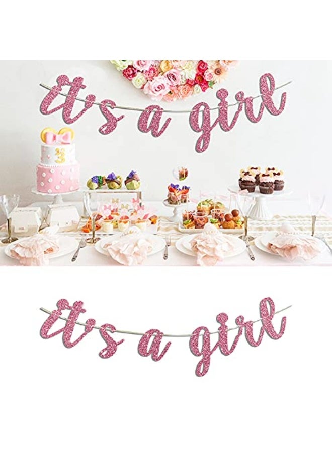 Oarkive - It's A Girl Banner Pink Glitter Baby Girl Baby Shower Party Pregnant AF Baby 1st Birthday Party Decorations Party Supplies - Image 1