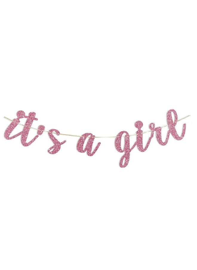Oarkive - It's A Girl Banner Pink Glitter Baby Girl Baby Shower Party Pregnant AF Baby 1st Birthday Party Decorations Party Supplies - Image 1