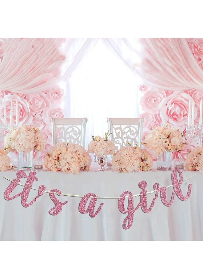 Oarkive - It's A Girl Banner Pink Glitter Baby Girl Baby Shower Party Pregnant AF Baby 1st Birthday Party Decorations Party Supplies - Image 1