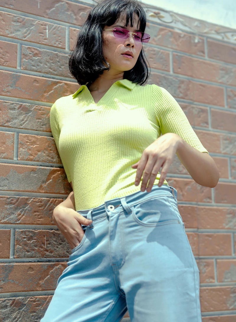 سولت اتاير جينز نسائي بقصة واسعة بخصر متوسط، أزرق فاتح، تصميم 5 جيوب، دنيم مطاطي بمظهر أنيق وطية واسعة من الأسفل، قصة كلاسيكية مريحة - Image 3