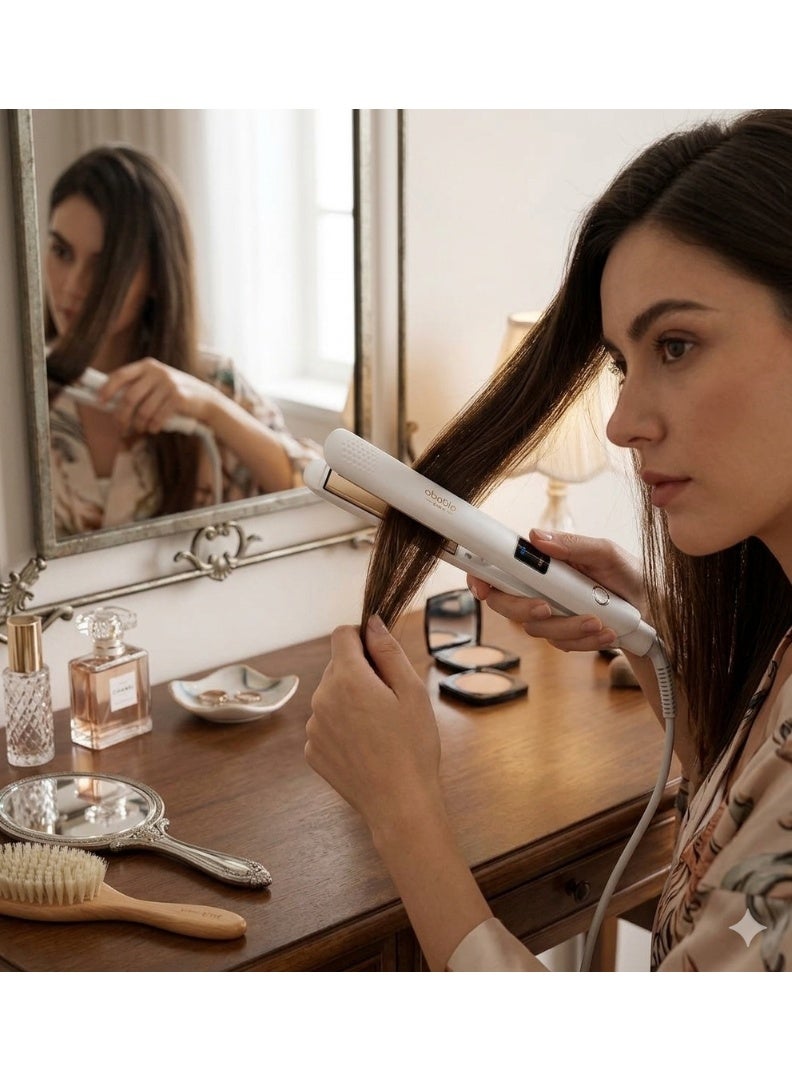 Professional Ceramic Hair Straightener with Digital LCD Display – Adjustable Temperature Flat Iron for Fast Heating, Anti-Frizz Hair Styling, White - Image 5
