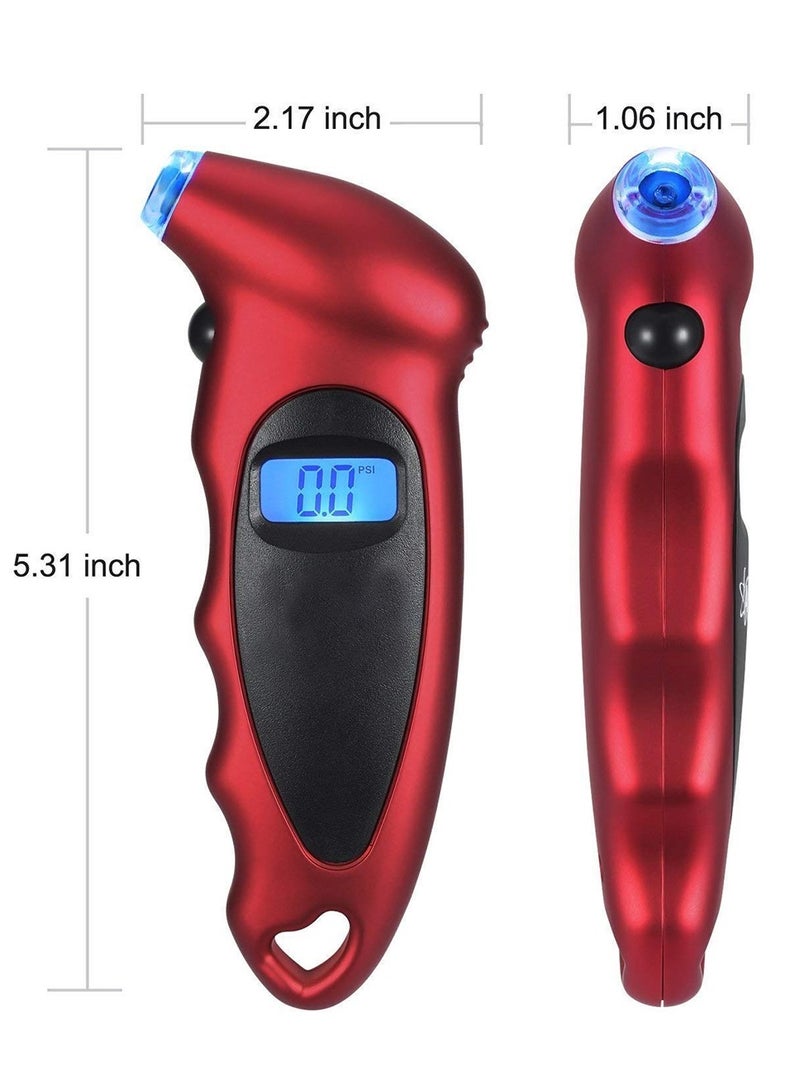 3 اكس ار مقياس ضغط الإطارات الرقمي - 4 وحدات قياس (PSI، BAR، KPA، KG/CM²)، شاشة LCD بإضاءة خلفية، قبضة سهلة، فوهة مضيئة، محمول للسيارات والدراجات النارية  - Image 1