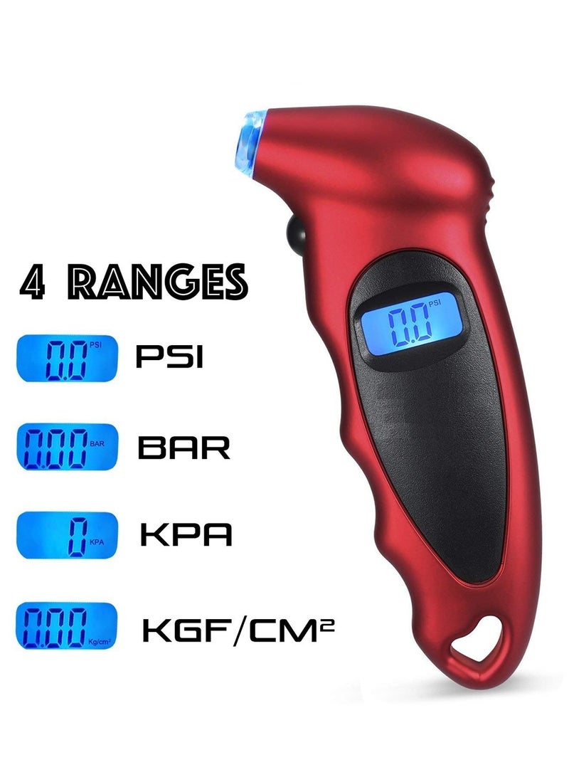3 اكس ار مقياس ضغط الإطارات الرقمي - 4 وحدات قياس (PSI، BAR، KPA، KG/CM²)، شاشة LCD بإضاءة خلفية، قبضة سهلة، فوهة مضيئة، محمول للسيارات والدراجات النارية  - Image 3