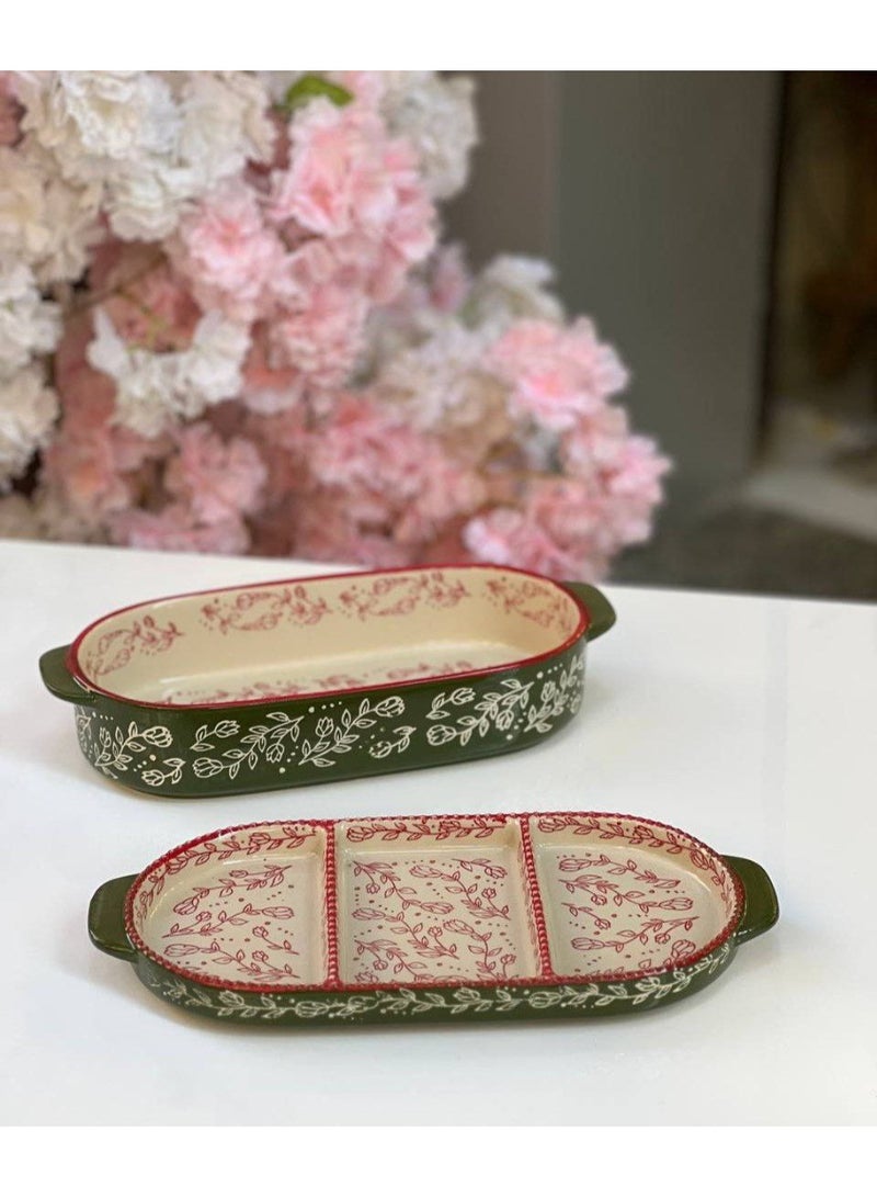 طقم طاجن بورسلين حراري 2 دور مقسم 3 خانه 30 سم - Image 1