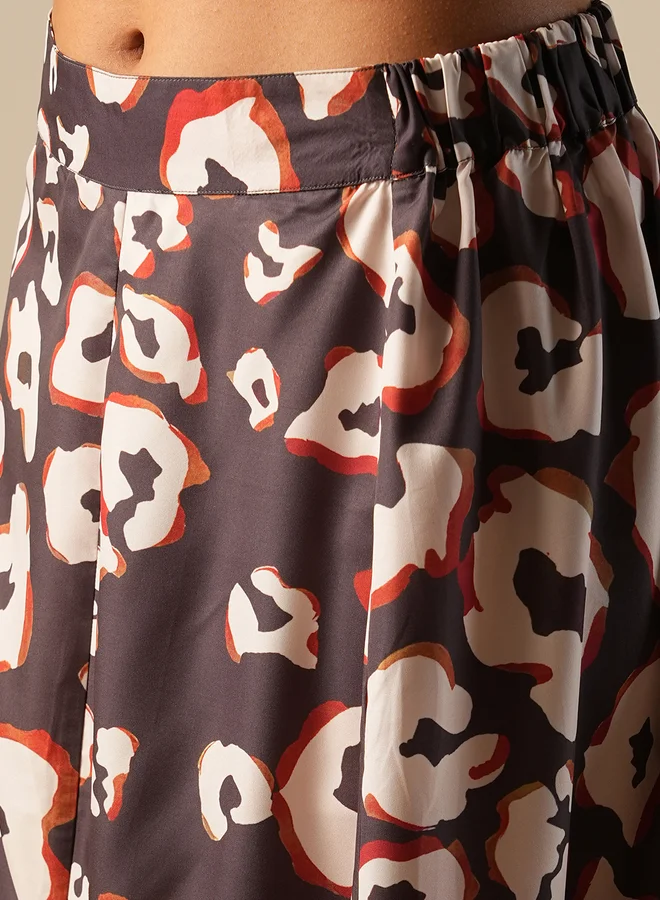 globus Globus Leopard Print Wrap V Neck Crop Top and Ruffled Skirt Co-Ords
