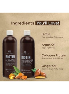 Botanic Hearth BOTANIC HEARTH Biotin Shampoo and Conditioner Set - with Ginger Oil & Keratin for Hair Loss and Thinning Hair - Fights Hair Loss, Sulfate Free, for Men and Women, 16 fl oz each  - Image 2