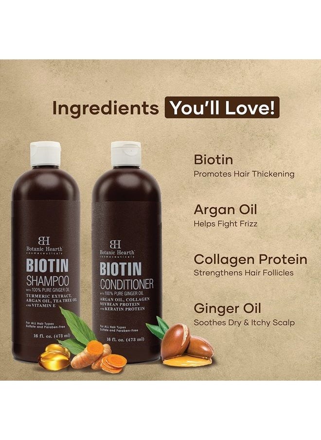 Botanic Hearth BOTANIC HEARTH Biotin Shampoo and Conditioner Set - with Ginger Oil & Keratin for Hair Loss and Thinning Hair - Fights Hair Loss, Sulfate Free, for Men and Women, 16 fl oz each  - Image 2