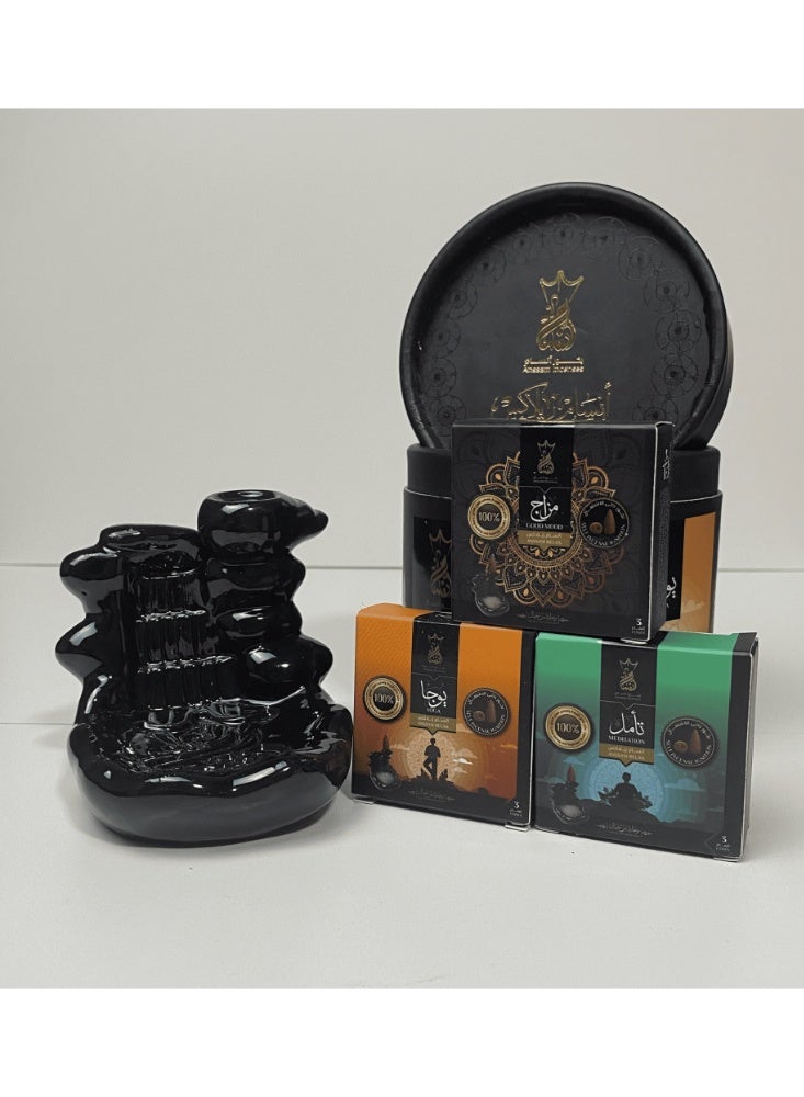 بخور أنسام مجموعة أنسام ريلاكس - جديد - بخور هرمي ذكي الإشتعال - تحتوي علي 3 عبوات صغيرة بروائح مختلفة (يوجا - تأمل - مزاج) - بالإضافة إلي شلال البخور الذكي - Image 2