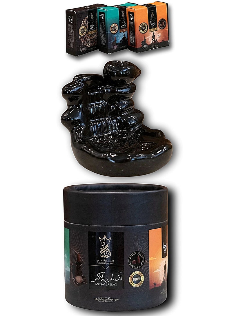 بخور أنسام مجموعة أنسام ريلاكس - جديد - بخور هرمي ذكي الإشتعال - تحتوي علي 3 عبوات صغيرة بروائح مختلفة (يوجا - تأمل - مزاج) - بالإضافة إلي شلال البخور الذكي - Image 3