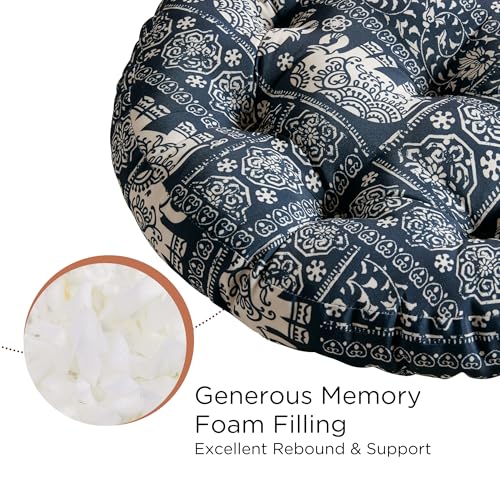 Codi Meditation Floor Pillow, Boho Pillows Seating for Adults and Kids, Large Cushion for Yoga Living Room Tatami Sitting, Memory Foam Added, 22x22 Inch Pack of 2, Round - Indigo Elephant - Image 2