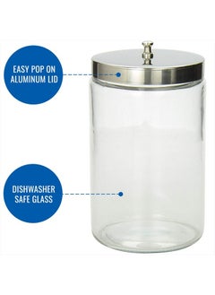 Mabis MABIS Decorative Storage Apothecary Clear Glass Jar for Kitchen, Bathroom or Laundry Organization, Medical Sundry Jar with Metal Lid, 4.1 x 3.9 x 7 inches  - Image 3