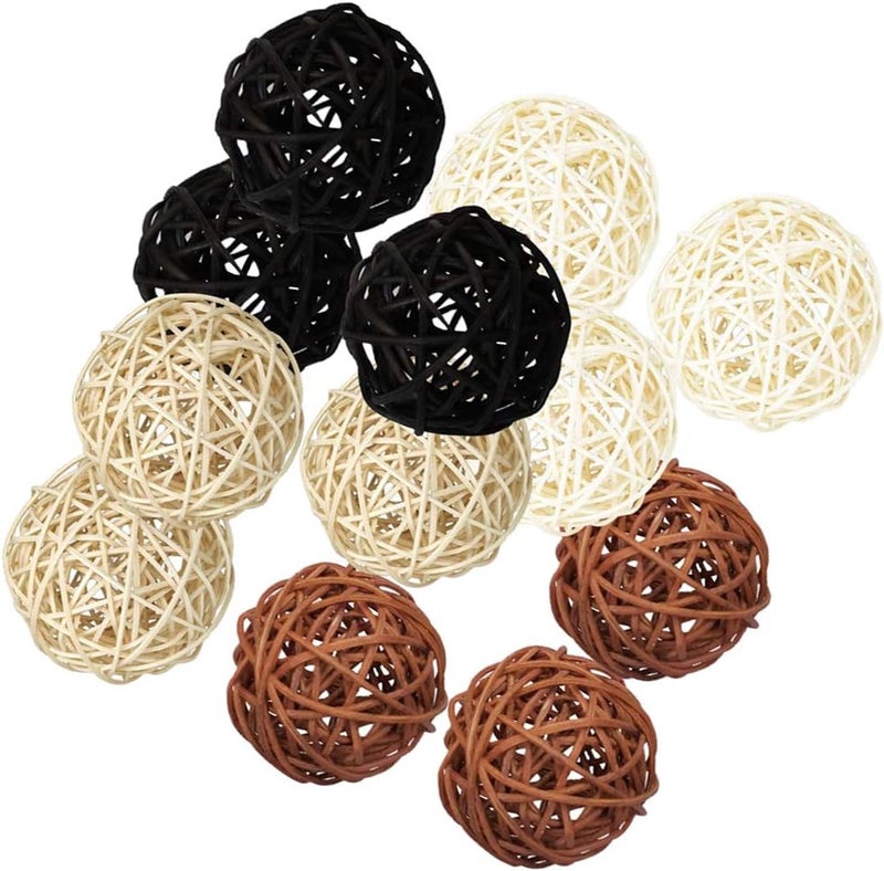 klarako 12Pcs 4 Mixed Colors Wicker Balls for DIY Vase And Bowl Filler Ornaments, Decorative Spheres Balls Perfect For Decoration And Party 2inch - Image 3
