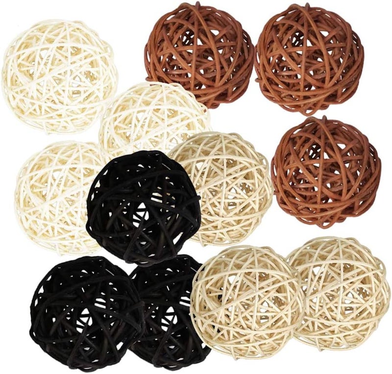 klarako 12Pcs 4 Mixed Colors Wicker Balls for DIY Vase And Bowl Filler Ornaments, Decorative Spheres Balls Perfect For Decoration And Party 2inch - Image 1