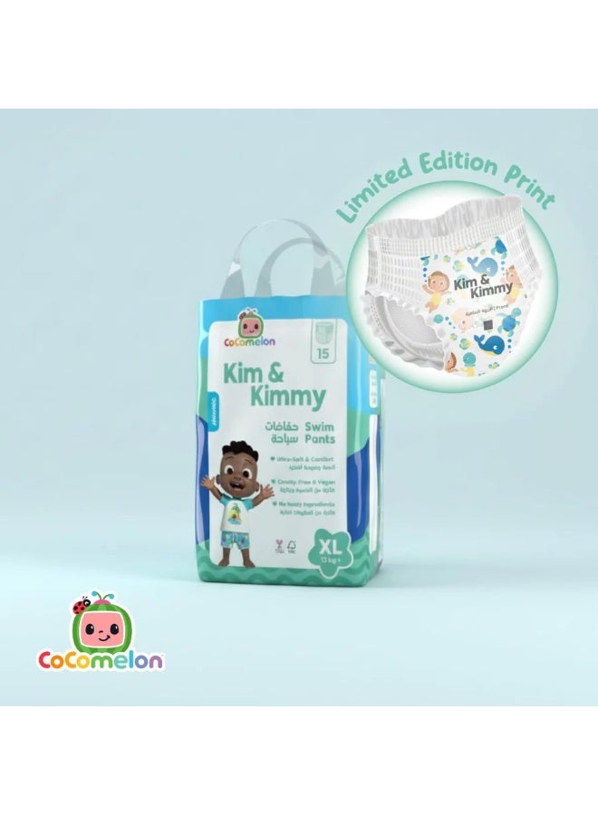 Kim & Kimmy Swim Diaper Pants, Size XL, 12 kg + / 12-24 Months, 15 Pants - Leak Protection, No Swelling, No Rashes, Ultra-Soft & Comfy - Cruelty Free & Vegan - Image 1