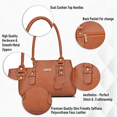 Fostelo Women's Riverside Satchel Tote Handbag for Women | Ladies Purse | Stylish Shoulder Bag | Gift For Women | Tan - Image 2