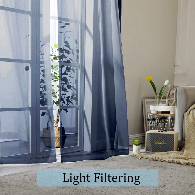 OWENIE Navy Blue Sheer Curtains 96 Inches Long 2 Panels Set  Elegant Sheer Curtains for Bedroom  Window Voile Sheer Curtain Panels/Drapes/Treatment for Living Room  2Pcs  Each 42"" W x 96"" L - Image 3