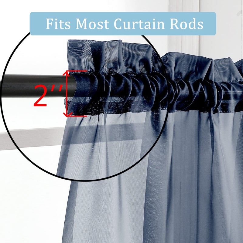 OWENIE Navy Blue Sheer Curtains 96 Inches Long 2 Panels Set  Elegant Sheer Curtains for Bedroom  Window Voile Sheer Curtain Panels/Drapes/Treatment for Living Room  2Pcs  Each 42"" W x 96"" L - Image 5