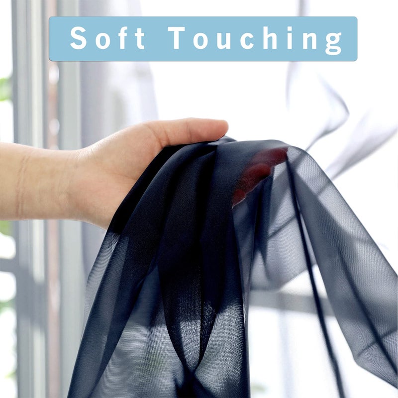 OWENIE Navy Blue Sheer Curtains 96 Inches Long 2 Panels Set  Elegant Sheer Curtains for Bedroom  Window Voile Sheer Curtain Panels/Drapes/Treatment for Living Room  2Pcs  Each 42"" W x 96"" L - Image 4