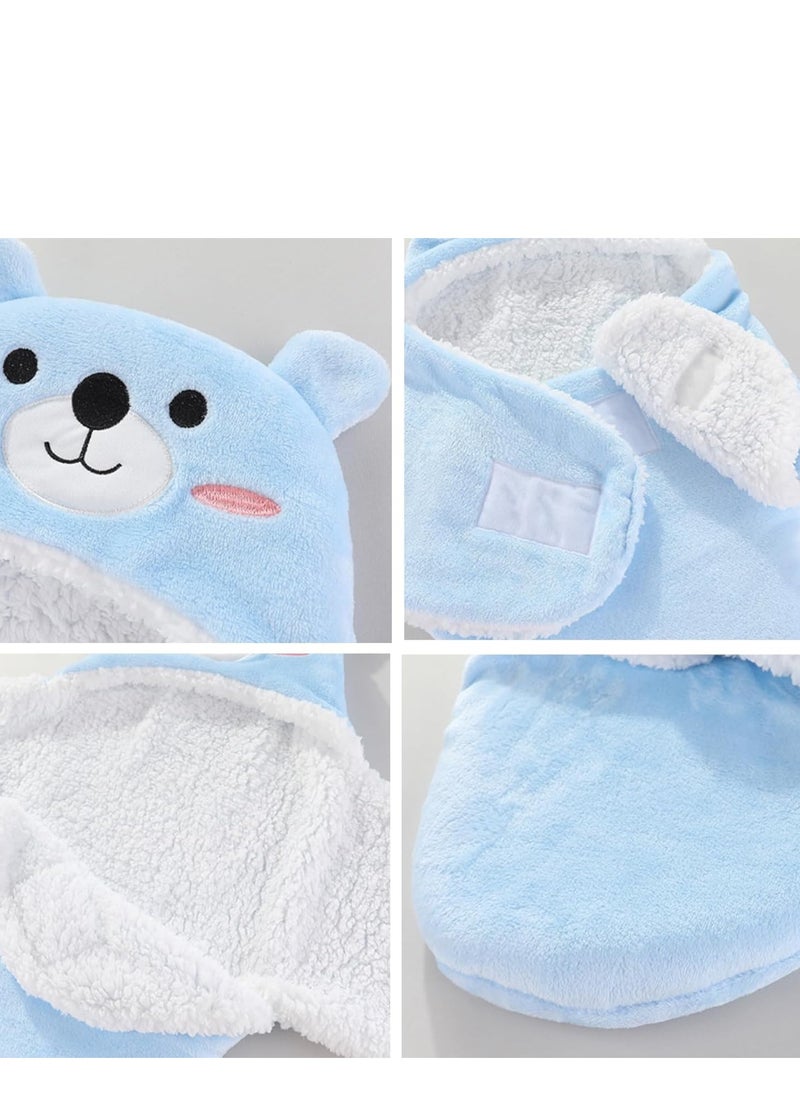 Mmmon Baby Hooded Fleece Swaddle Blanket Newborn Fannel Cartoon Receiving Blanket Soft Plush Sleeping Bag Sack Stroller Wrap for Infants Girl Boy 0-6Months (Blue Rabbit,0-6Months)  - Image 4