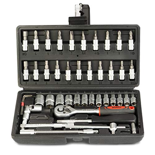 AGARO 46-Piece 1/4 Inch Square Drive Metric Socket Set, Chrome Vanadium Steel Sockets & Bits with Storage Case, Black - Image 1