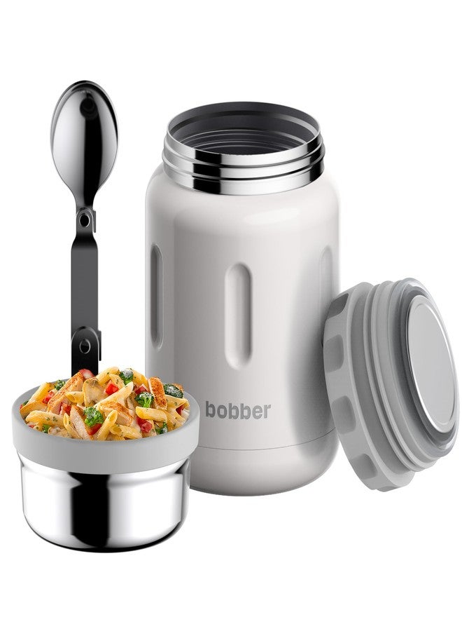 BOBBER Jerrycan - 24 Oz Insulated Stainless Steel Thermo Food Jar With Extra-Wide Mouth, Built-in Spoon and Bowl - Keeps Hot for 14 Hours and Cold for 20 Hours (Grey) - Image 1