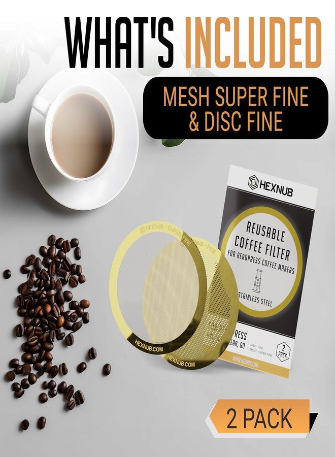 HEXNUB - Reusable Metal Filters for AeroPress Coffee Maker, Stainless Steel Filter Fits AeroPress Original & Go Cafe Press, Fuller Bodied Coffee Than Paper Filters - GOLD 2-PACK - Image 5