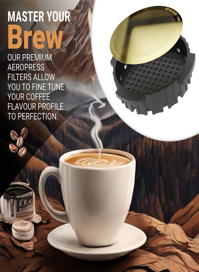 HEXNUB - Reusable Metal Filters for AeroPress Coffee Maker, Stainless Steel Filter Fits AeroPress Original & Go Cafe Press, Fuller Bodied Coffee Than Paper Filters - GOLD 2-PACK - Image 4