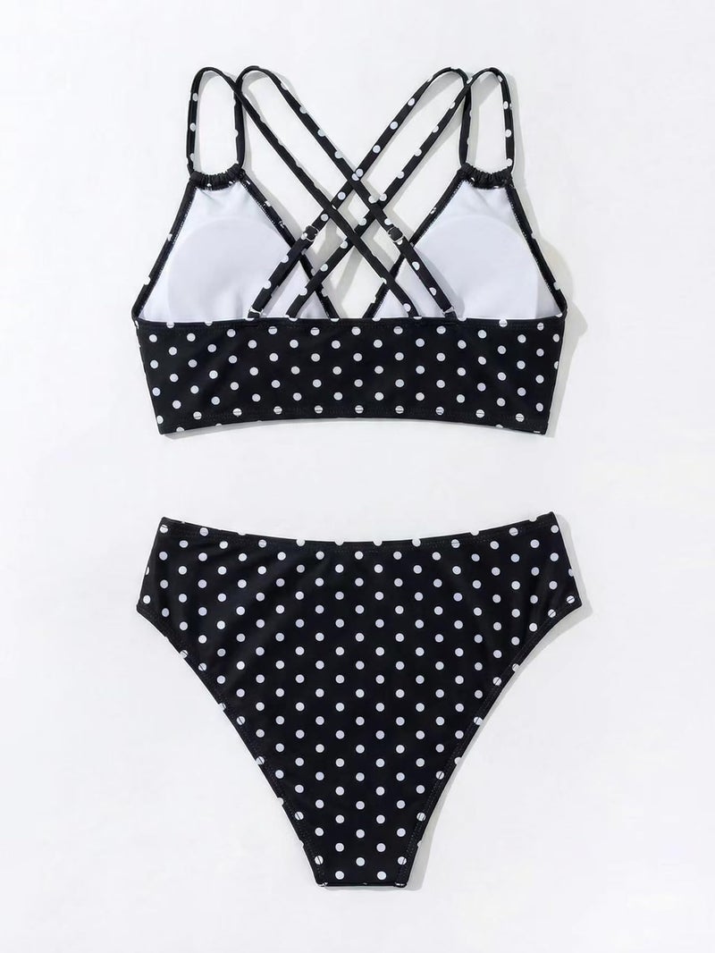 Tainehs Women's Push Up V Neck Bikini Sets Criss Cross Back Two Piece Bathing Suit Polka Dots - Image 5