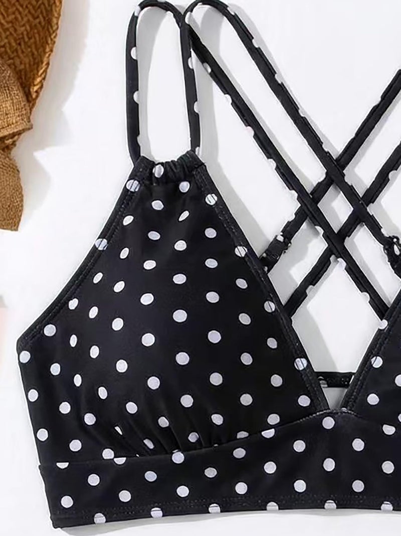 Tainehs Women's Push Up V Neck Bikini Sets Criss Cross Back Two Piece Bathing Suit Polka Dots - Image 3