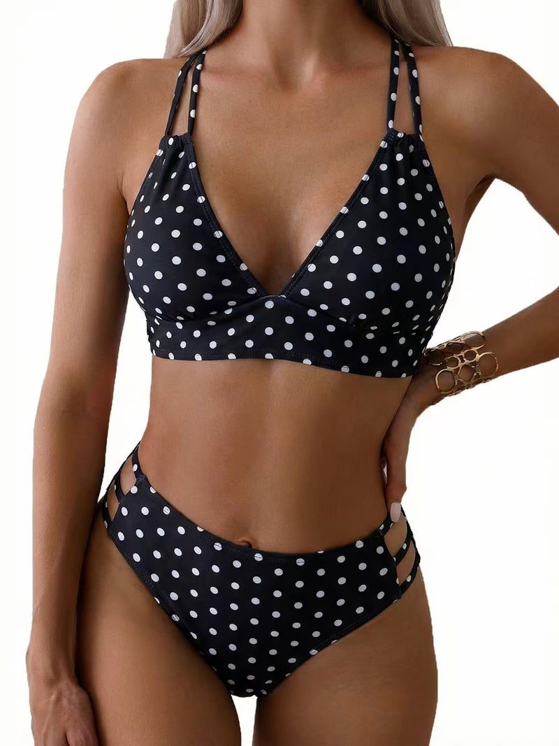 Tainehs Women's Push Up V Neck Bikini Sets Criss Cross Back Two Piece Bathing Suit Polka Dots - Image 1