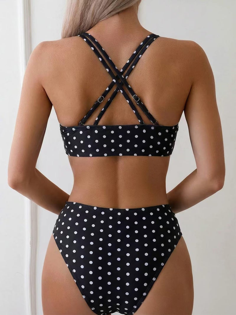 Tainehs Women's Push Up V Neck Bikini Sets Criss Cross Back Two Piece Bathing Suit Polka Dots - Image 2