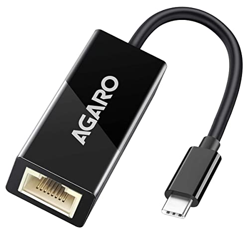 AGARO (USB C) Type C to Ethernet Adapter RJ45 to Thunderbolt 3 Type C Gigabit Network LAN 1000Mbps Converter Compatible with All Type C Devices, Black - Image 1