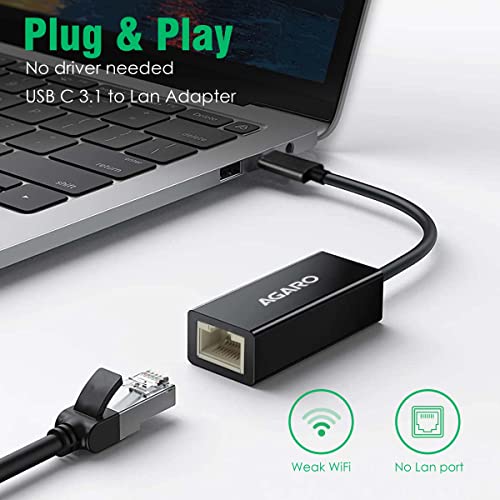 AGARO (USB C) Type C to Ethernet Adapter RJ45 to Thunderbolt 3 Type C Gigabit Network LAN 1000Mbps Converter Compatible with All Type C Devices, Black - Image 5