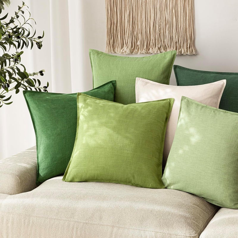 Foindtower Pack of 2, Decorative Linen Soild Throw Pillow Covers Soft Accent Euro Cushion Case Farmhouse Neutral Pillowcase for Chair Couch Sofa Bedroom Living Room Home Decor 24 x 24 Inch Lush Green - Image 5