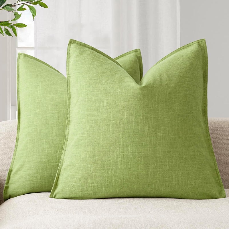 Foindtower Pack of 2, Decorative Linen Soild Throw Pillow Covers Soft Accent Euro Cushion Case Farmhouse Neutral Pillowcase for Chair Couch Sofa Bedroom Living Room Home Decor 24 x 24 Inch Lush Green - Image 1
