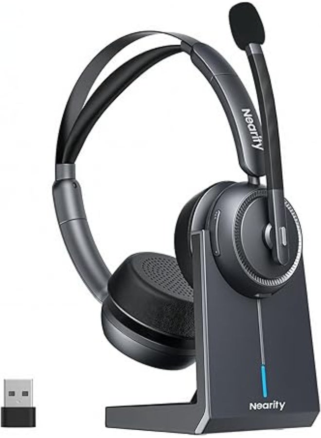 فيبكا NEARITY EP320 Wireless Headset with Microphone for Work, Bluetooth Noise Cancelling Headphones, USB Headset with Microphone for PC, Charging Stand, Dongle, Mute Button for Office/Home - Image 1