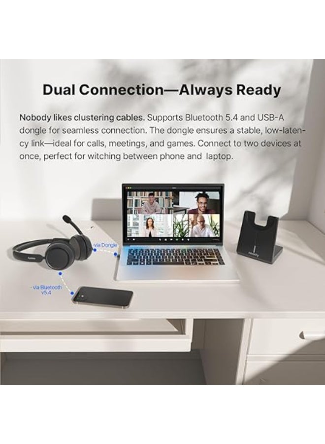 فيبكا NEARITY EP320 Wireless Headset with Microphone for Work, Bluetooth Noise Cancelling Headphones, USB Headset with Microphone for PC, Charging Stand, Dongle, Mute Button for Office/Home - Image 3