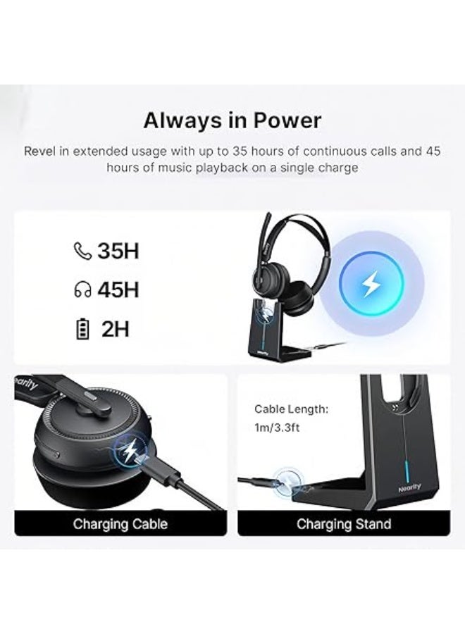 فيبكا NEARITY EP320 Wireless Headset with Microphone for Work, Bluetooth Noise Cancelling Headphones, USB Headset with Microphone for PC, Charging Stand, Dongle, Mute Button for Office/Home - Image 5