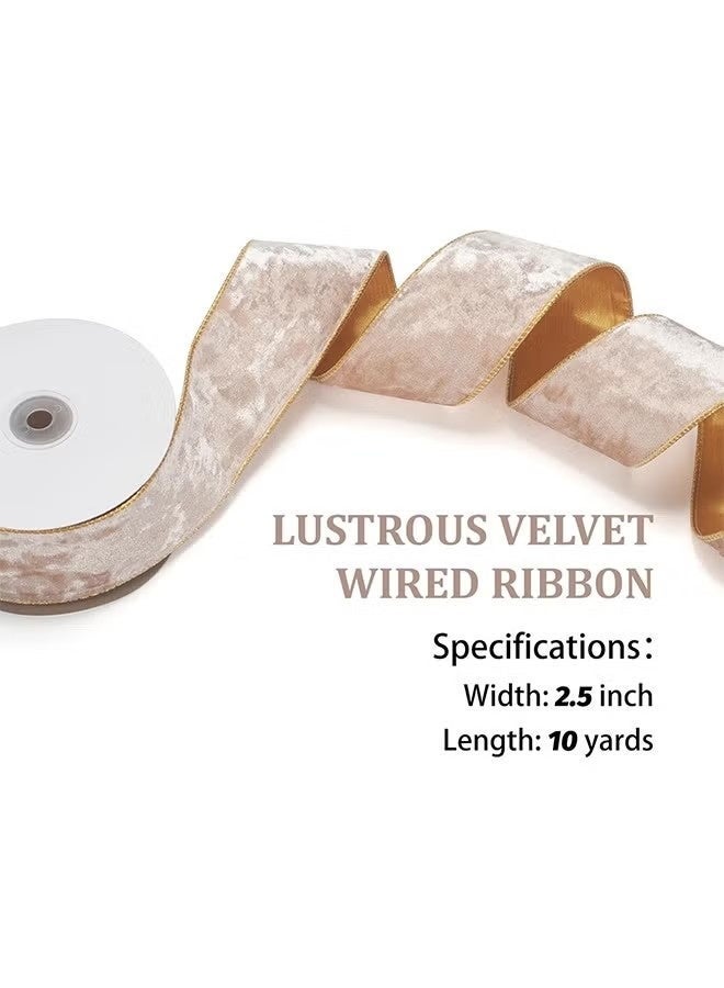 Ivory White Velvet Wired Ribbon, 2.5 Inch Metallic Ivory Crushed Velvet Christmas Ribbon for Gift Wrapping, Big Bow, Crafts, Wreaths Supplies, Continuous 10 Yards - Image 3