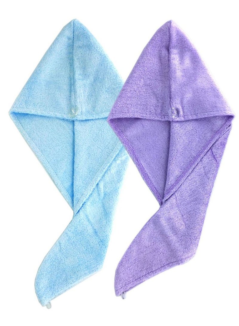 NIBEMINENT 2-Piece Long Hair Antibacterial Wrap Towel Set Blue/Purple 10 x 24inch